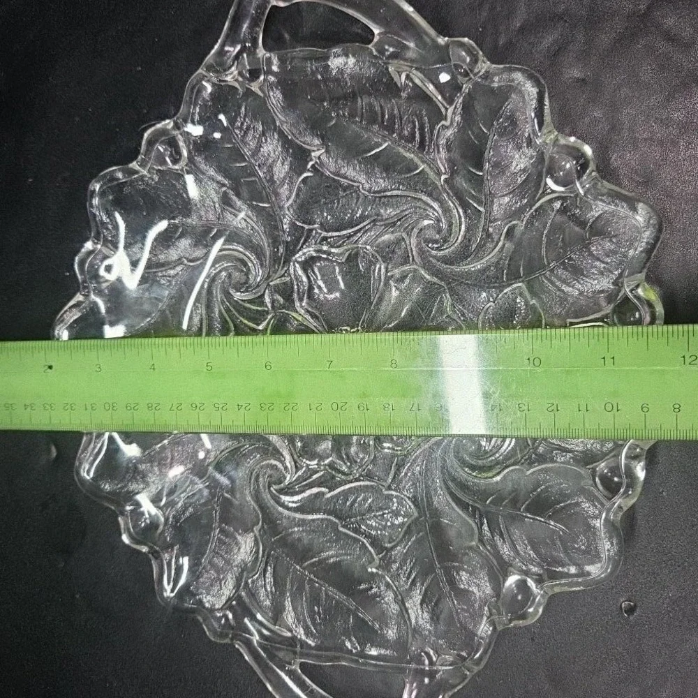 Indiana Glass‎ Handled Serving Tray, Vtg Embossed Wild Roses Design, Centerpiece